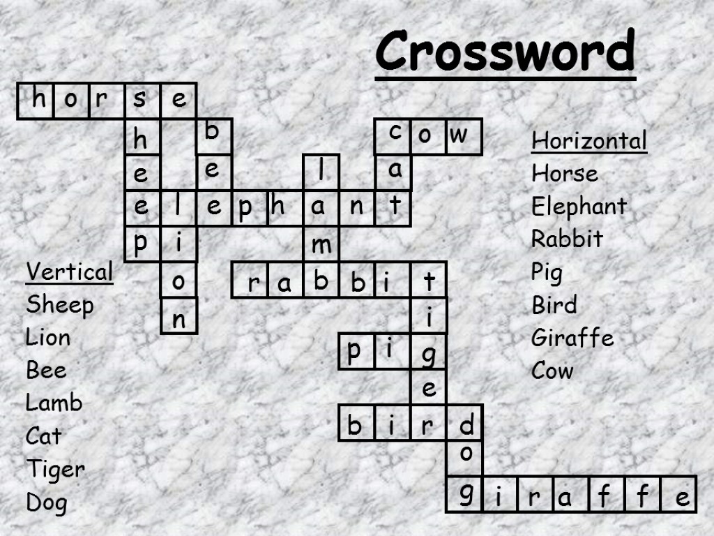 Crossword e l e p h a n t h o r s e